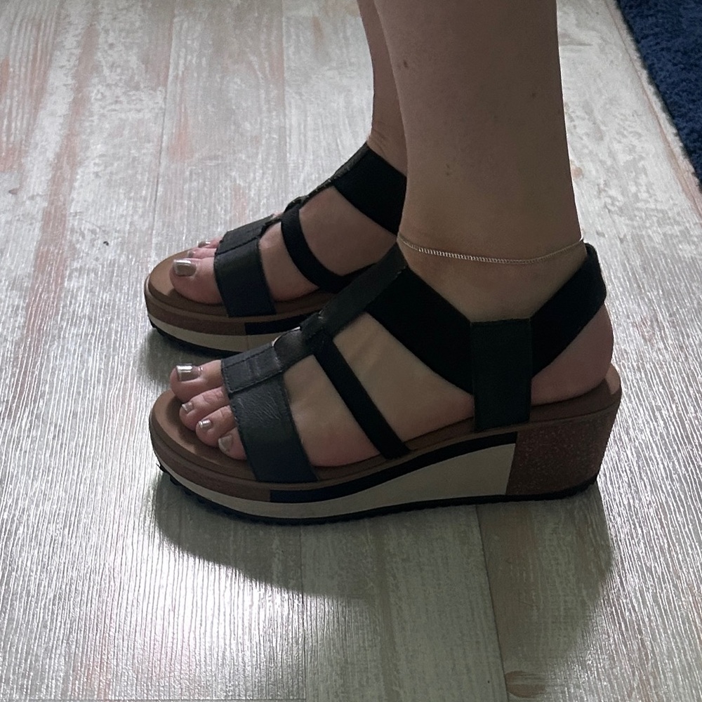 Yellow Box Black Wedge Sandals with Cage Design